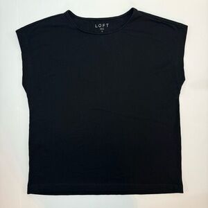 LOFT Modern Wedge Tee Short Sleeve Shirt Cap Sleeves Black Size S